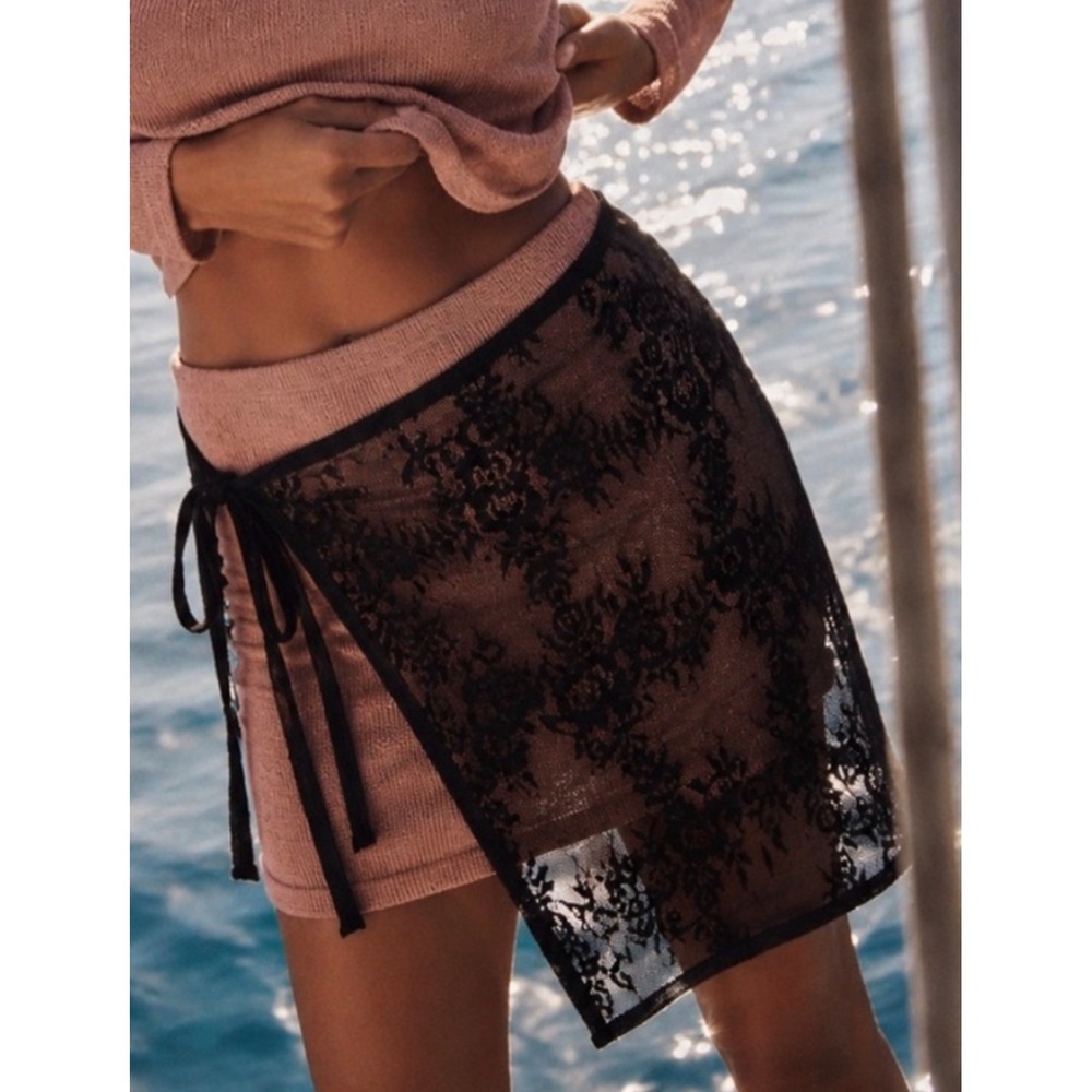 Free People So Mini Lace Swim Sarong black XS Small New NWT coverup sheer sexy
